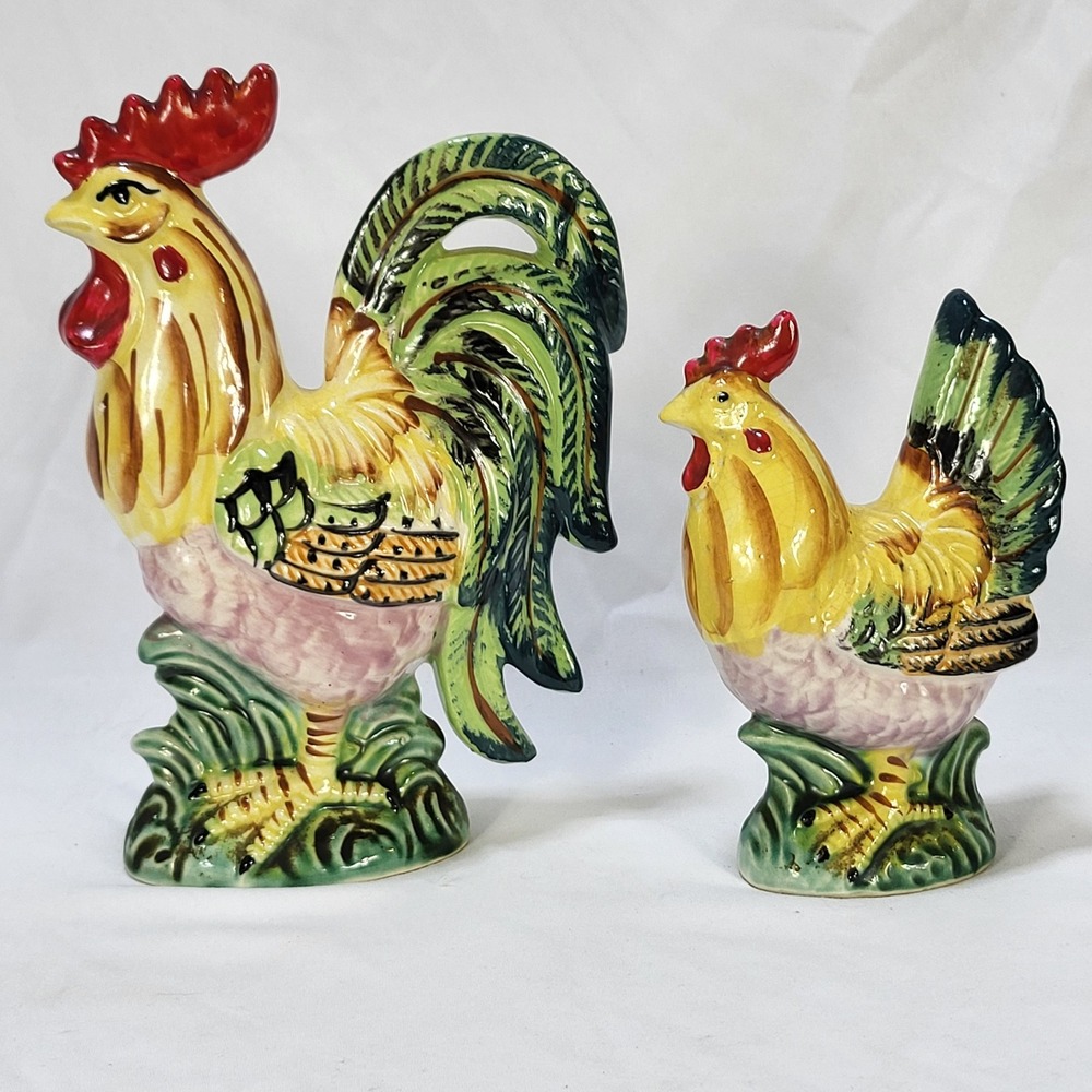 Vintage Rooster and Hen Figurines Hand Painted Set of 2 Ucagco Ceramics Japan - Picture 4 of 9